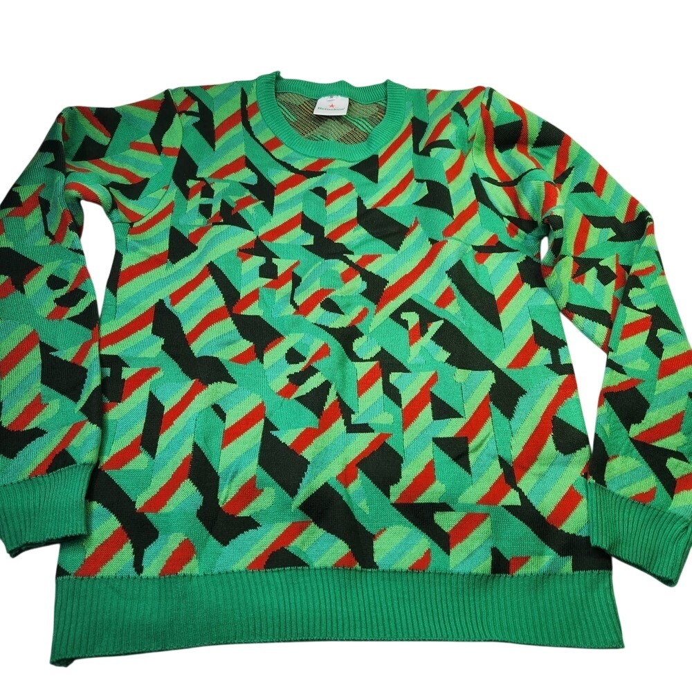 Heineken Knit Sweater Mens Medium Green Red Geometric Graphic Print Pullover